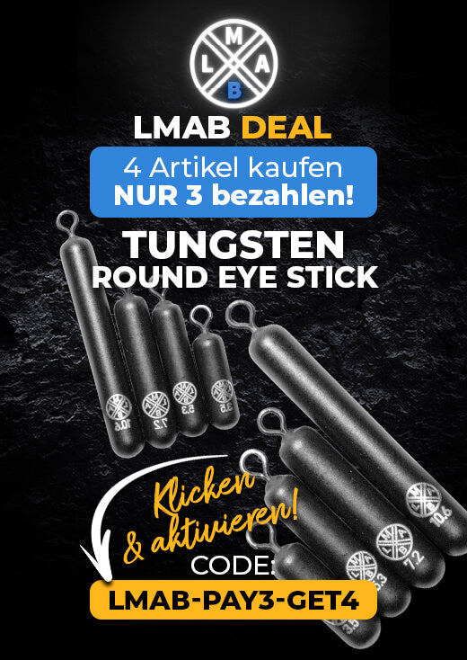 Die Round Eye Sticks von LMAB sind aus umweltfreundlichen Tungsten und ideal für Finessetechniken Promotion